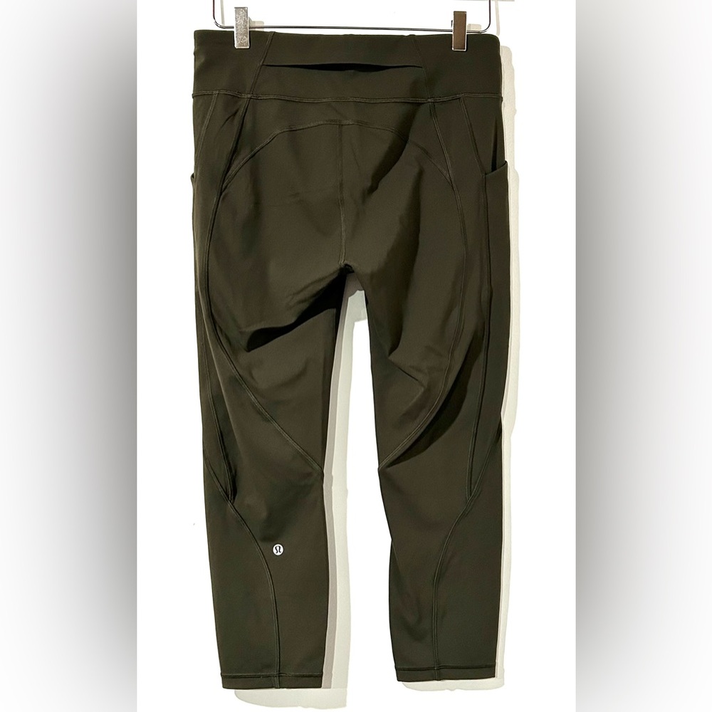 Lululemon Time To Sweat Crop 23" Dark Olive 10 Running Gym Workout Athletic - Picture 5 of 6